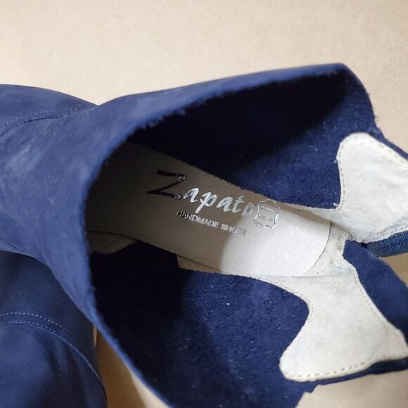 Navy Suede Block Heel Ankle Boot - Picture 5 of 16